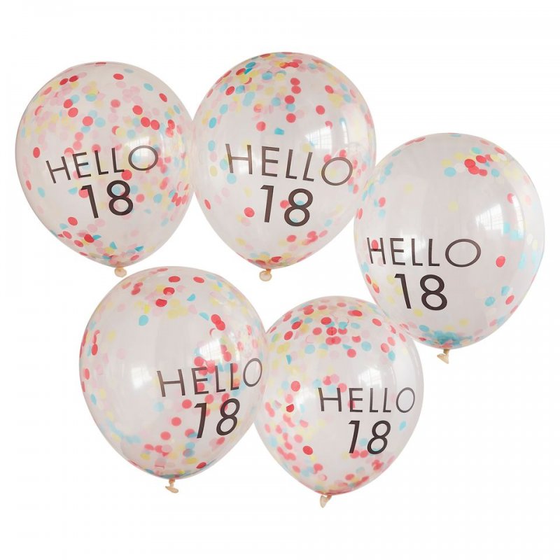 5 Balões com Confetti Hello 18