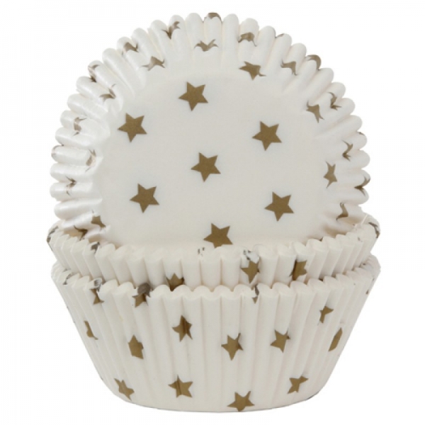 Forminhas para Cupcake Brancas Estrelas Douradas