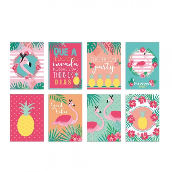 8 Cartazes Decorativos Flamingo