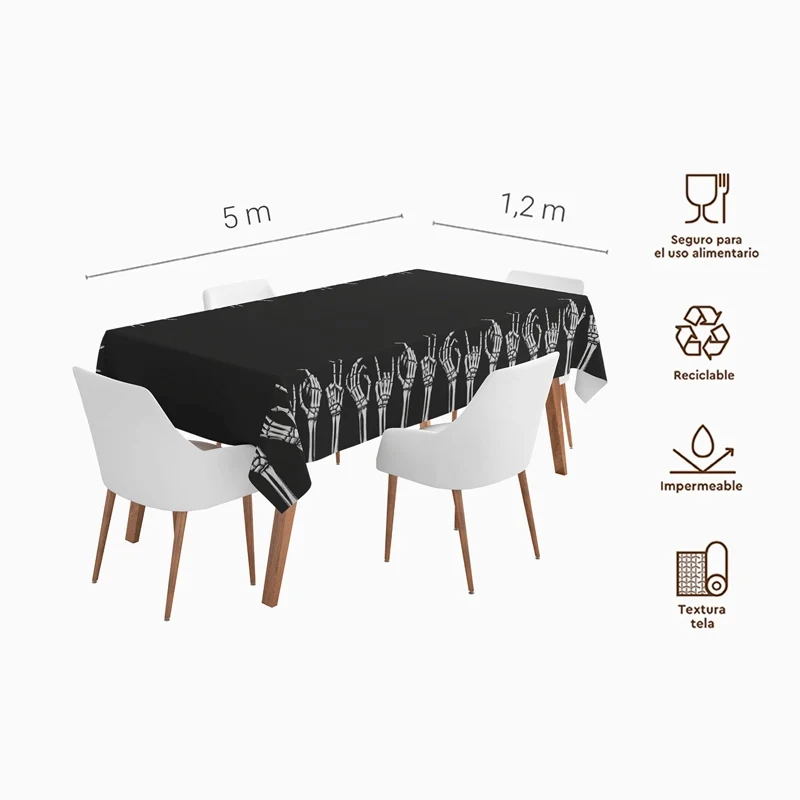 Toalha de Mesa em Rolo Esqueleto Preto