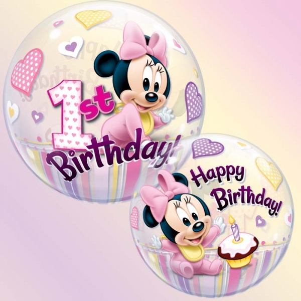 Balão Bubble Minnie 1st Birthday