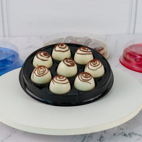 10 Caixas Redondas para 8 Bombons - Preto
