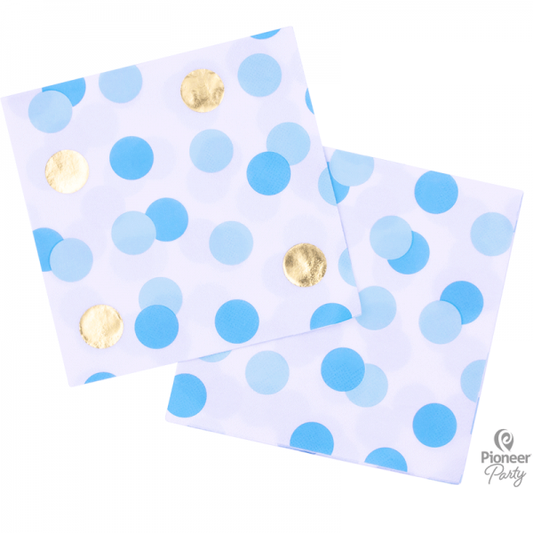 16 Guardanapos Bolinhas Azul e Dourado