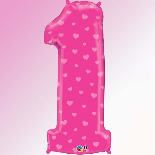 Balão Número 1 Rosa Corações