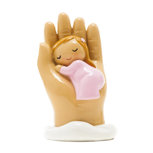 Figura Anjo Bebé na Mão Rosa