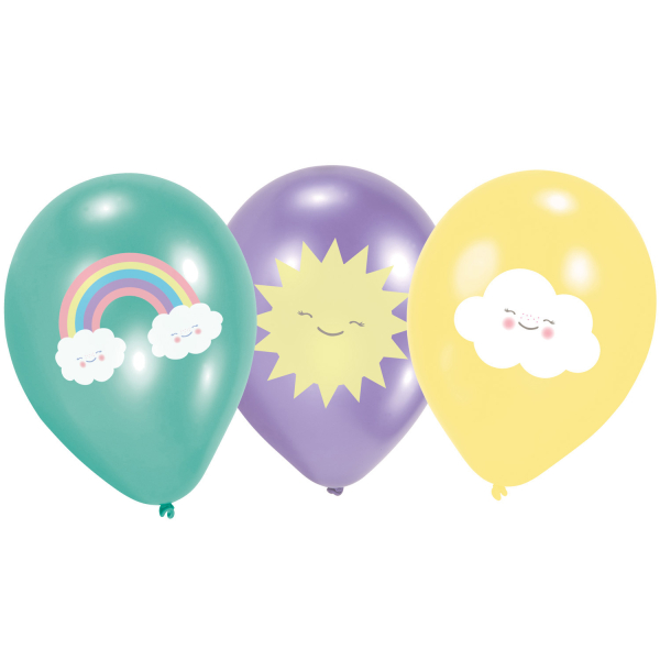6 Balões Latex Nuvens e Arco-Íris