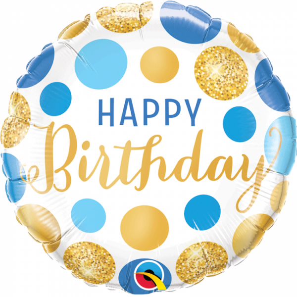Balão Happy Birthday Azul e Dourado
