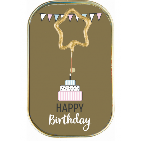 Latinha com Bolo e Sparkler Happy Birthday Latinha com Bolo e Sparkler Happy Birthday