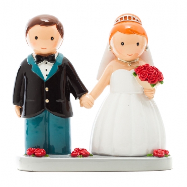 Figura Noivos com base (Flores Vermelhas)