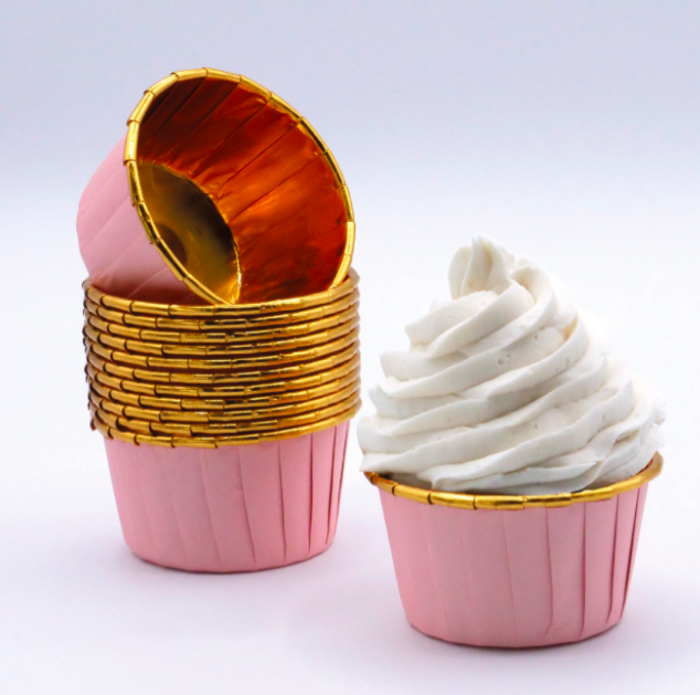 24 Cápsulas para Cupcake Rosa e Ouro