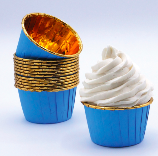 24 Cápsulas para Cupcake Azul Escuro e Ouro