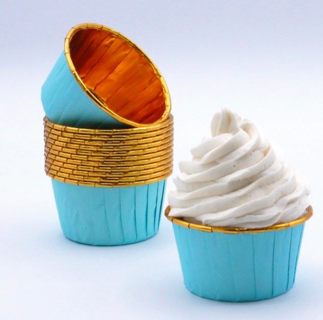 24 Cápsulas para Cupcake Azul e Ouro
