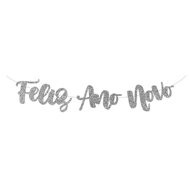 Faixa com Glitter Prata Feliz Ano Novo 