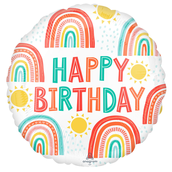 Balão Happy Birthday Arco-Íris Retro