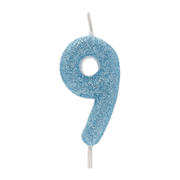 Vela Glitter Azul Número 9