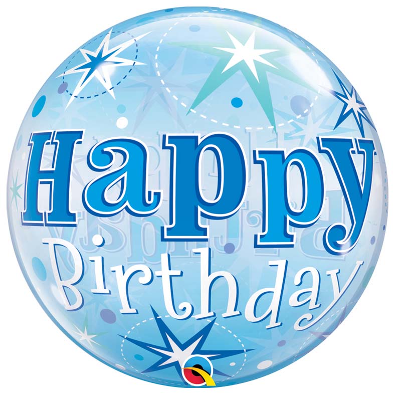 Balão Bubble Happy Birthday Azul