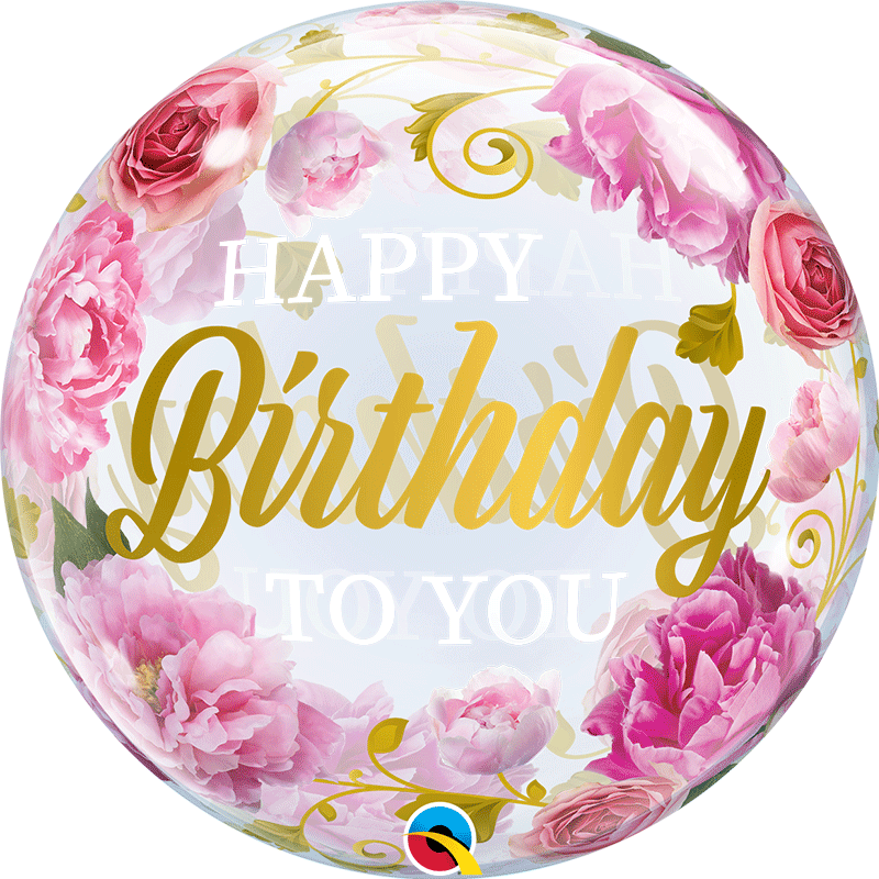 Balão Bubble Happy Birthday Floral