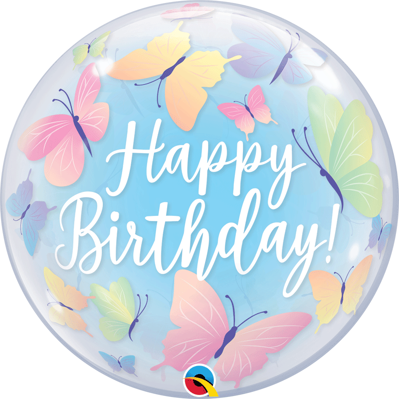 Balão Bubble Happy Birthday Borboletas