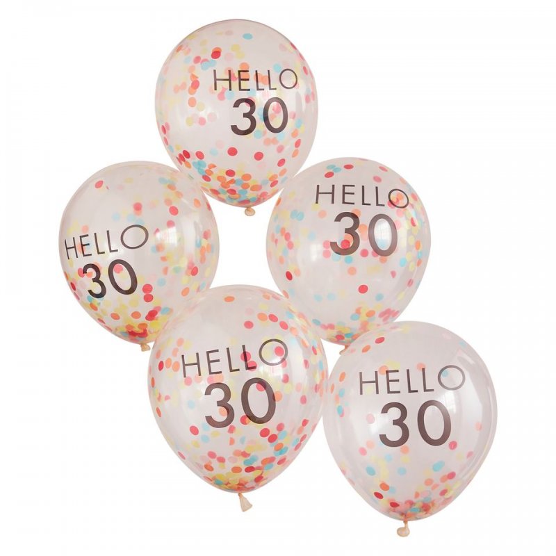 5 Balões com Confetti Hello 30