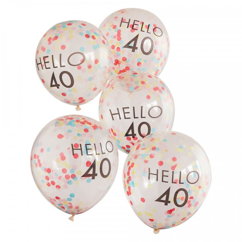 5 Balões com Confetti Hello 40