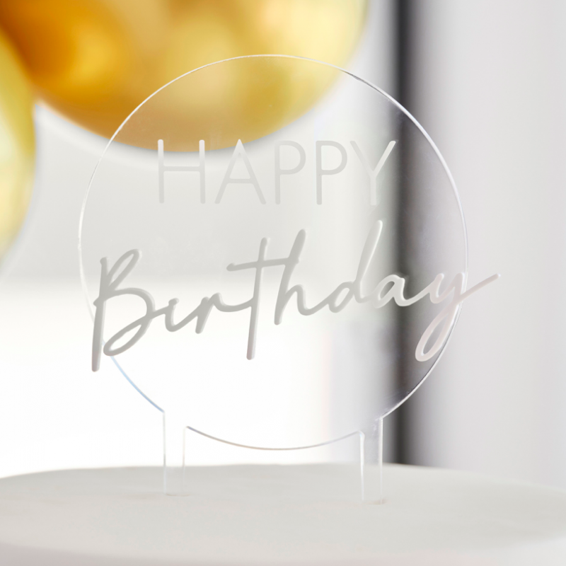 Topo de Bolo Acrílico Happy Birthday