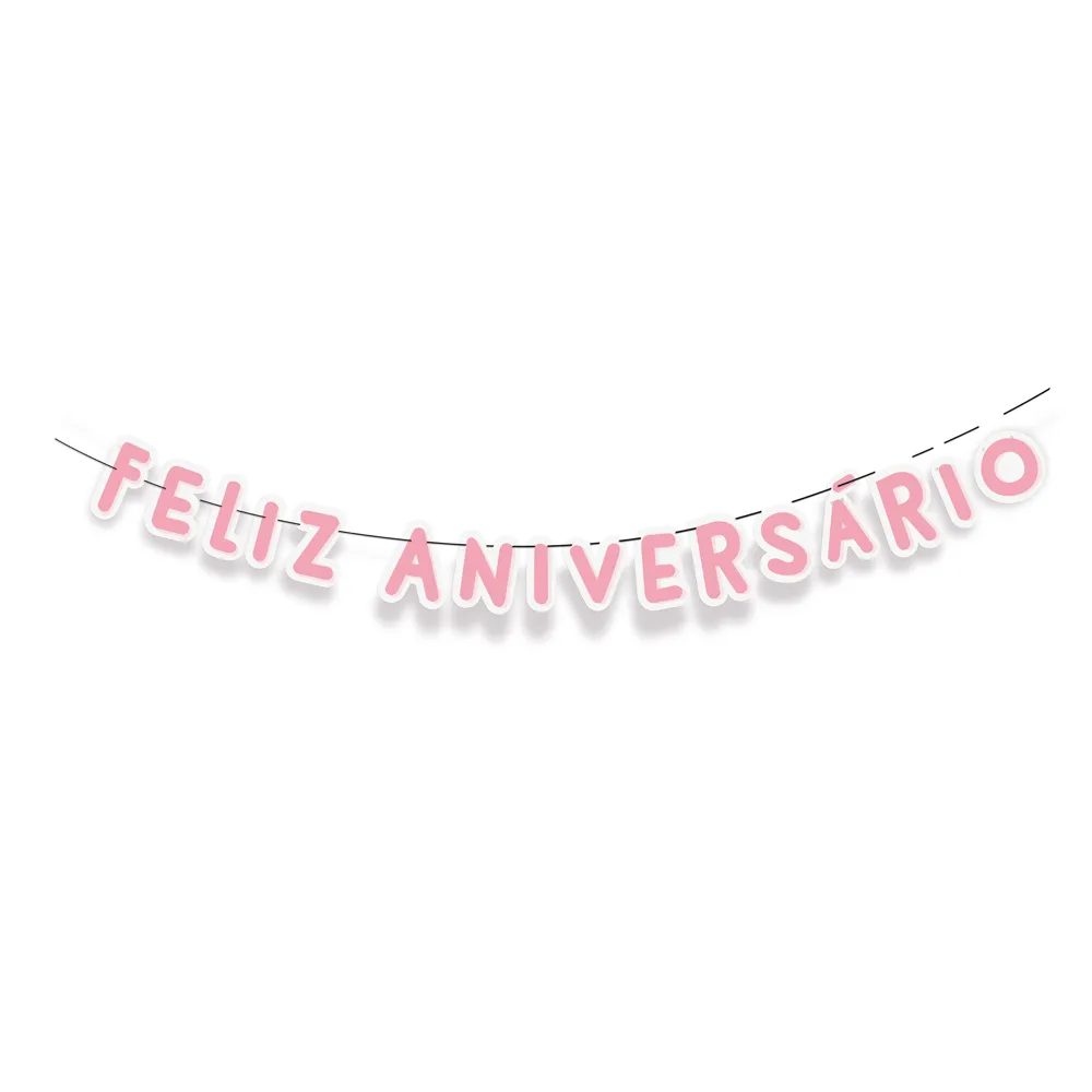 Faixa Feliz Aniversário Rosa Chiclete