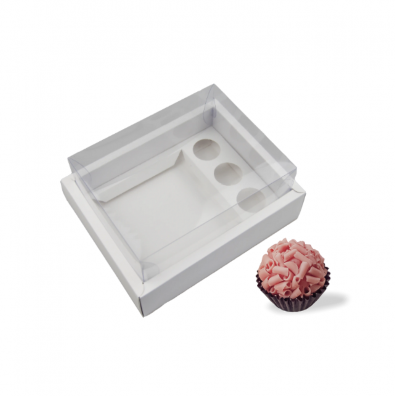 Caixa Branca com Tampa para Bentô Cake e 3 Brigadeiros Caixa Branca com Tampa para Bentô Cake e 3 Brigadeiros