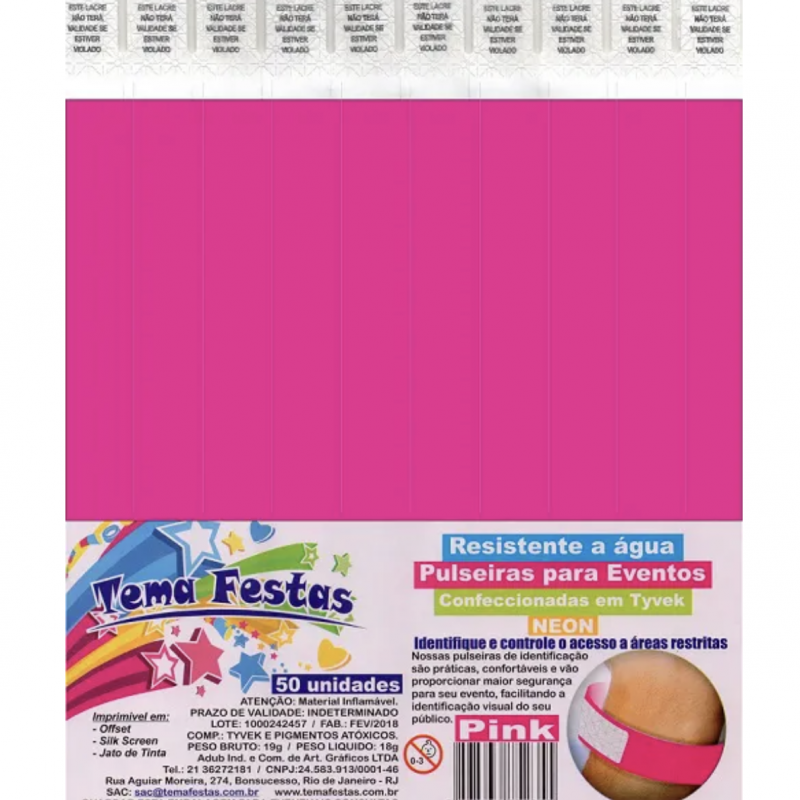 50 Pulseiras de Identificação Rosa