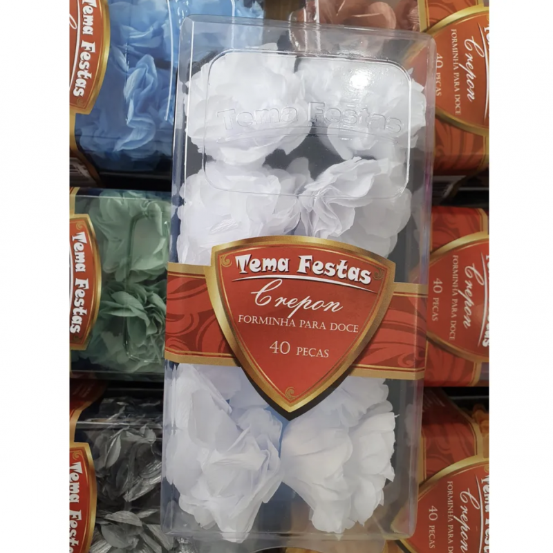 40 Forminhas Flor Crepom Branco