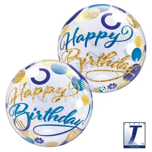 Balão Bubble Happy Birthday Azul