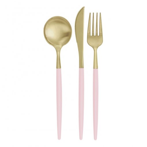 12 Talheres Rosa e Dourado