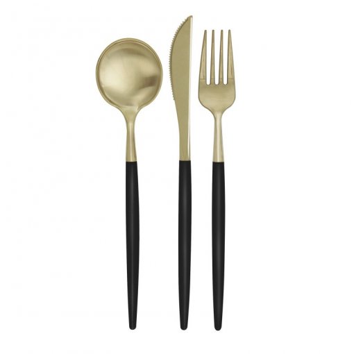 12 Talheres Preto e Dourado