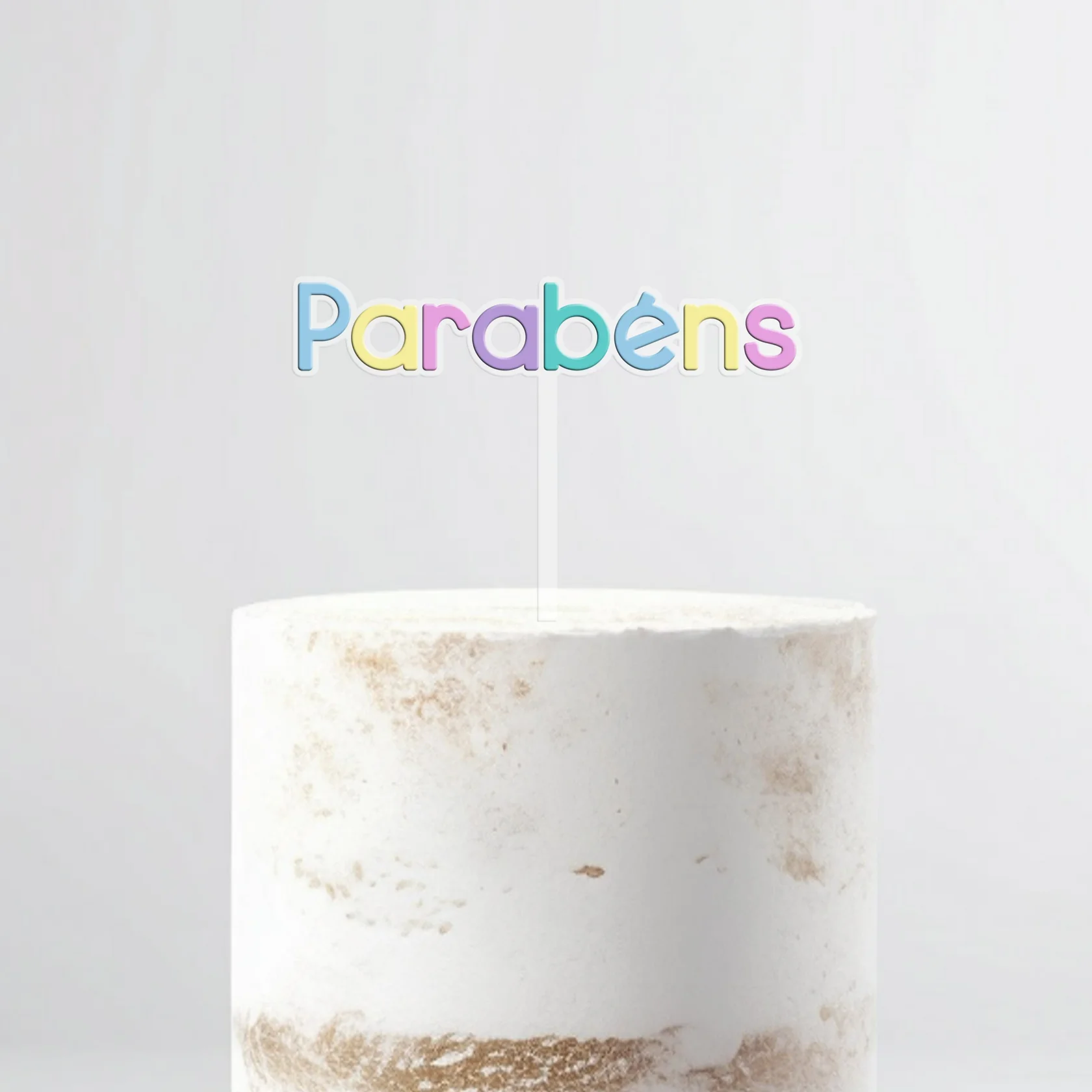 Topo de Bolo Acrílico Parabéns Pastel