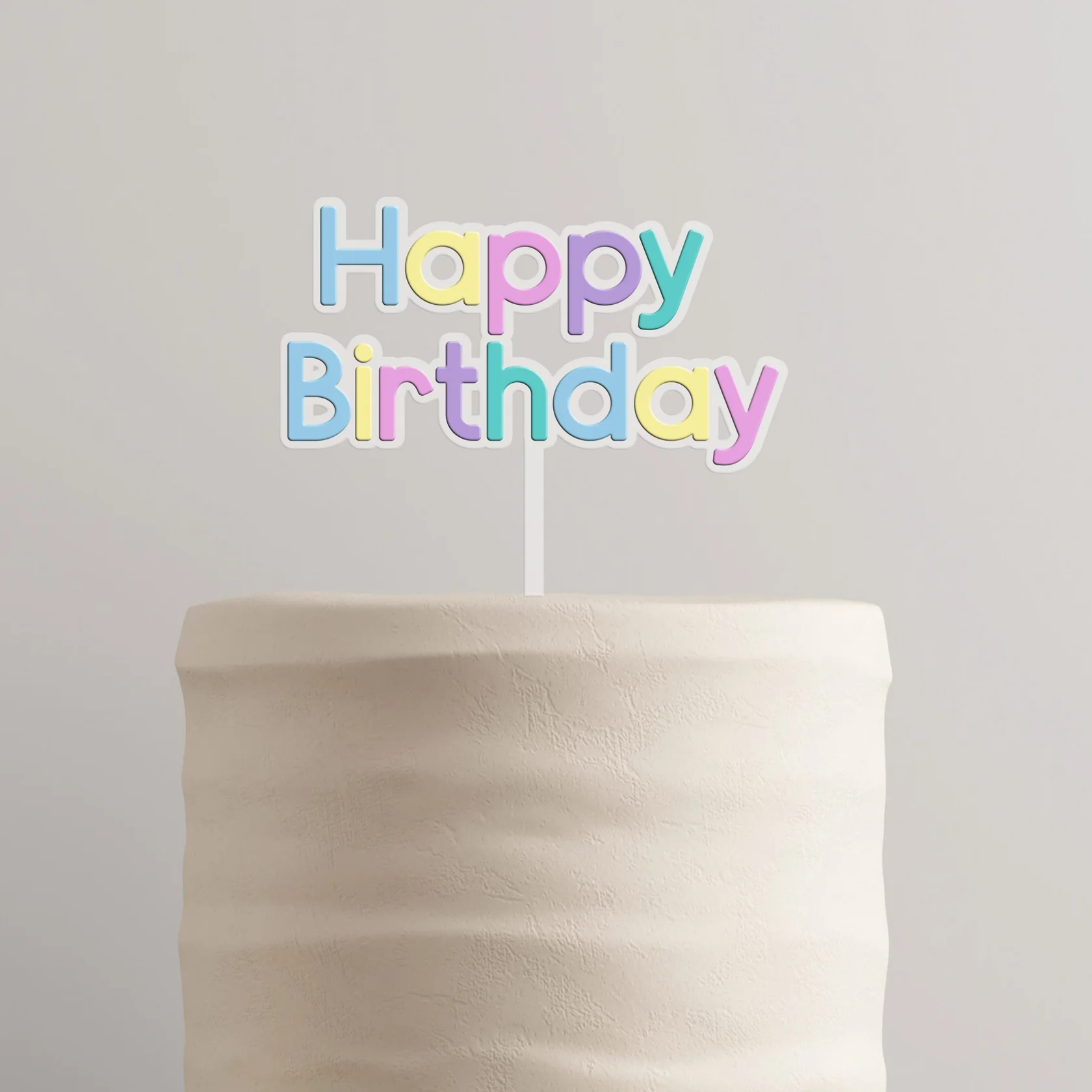 Topo de Bolo Acrílico Happy Birthday Pastel