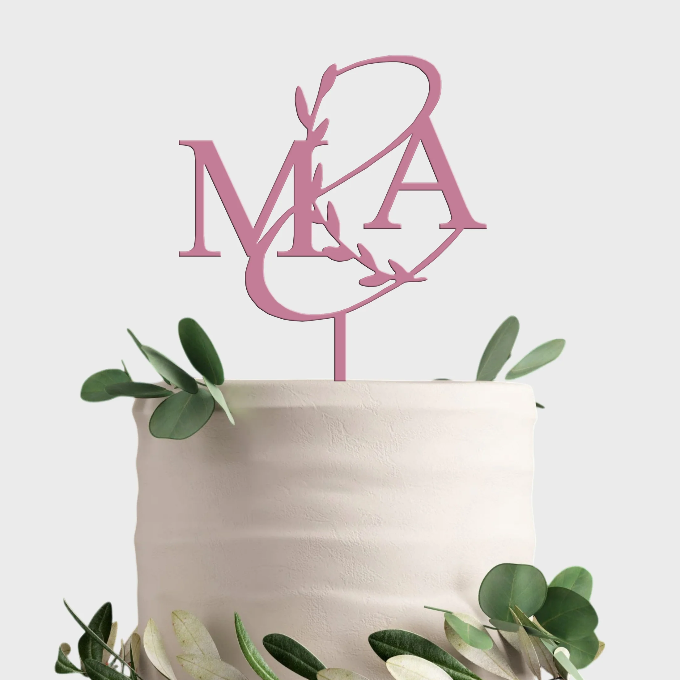 Topo de Bolo MDF Personalizável - Monograma com Folhagem Topo de Bolo MDF Personalizável - Monograma com Folhagem