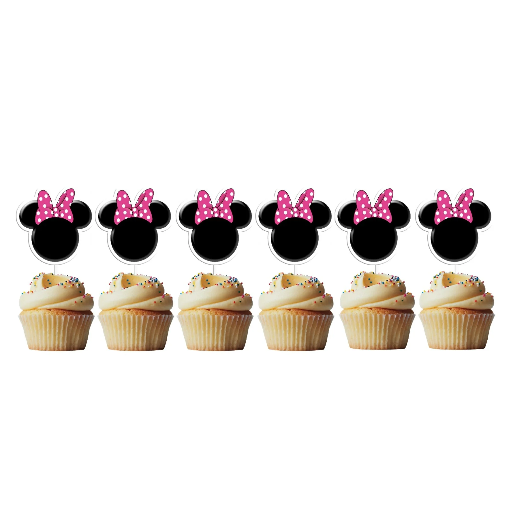 6 Mini Picks Cabeça Minnie Rosa
