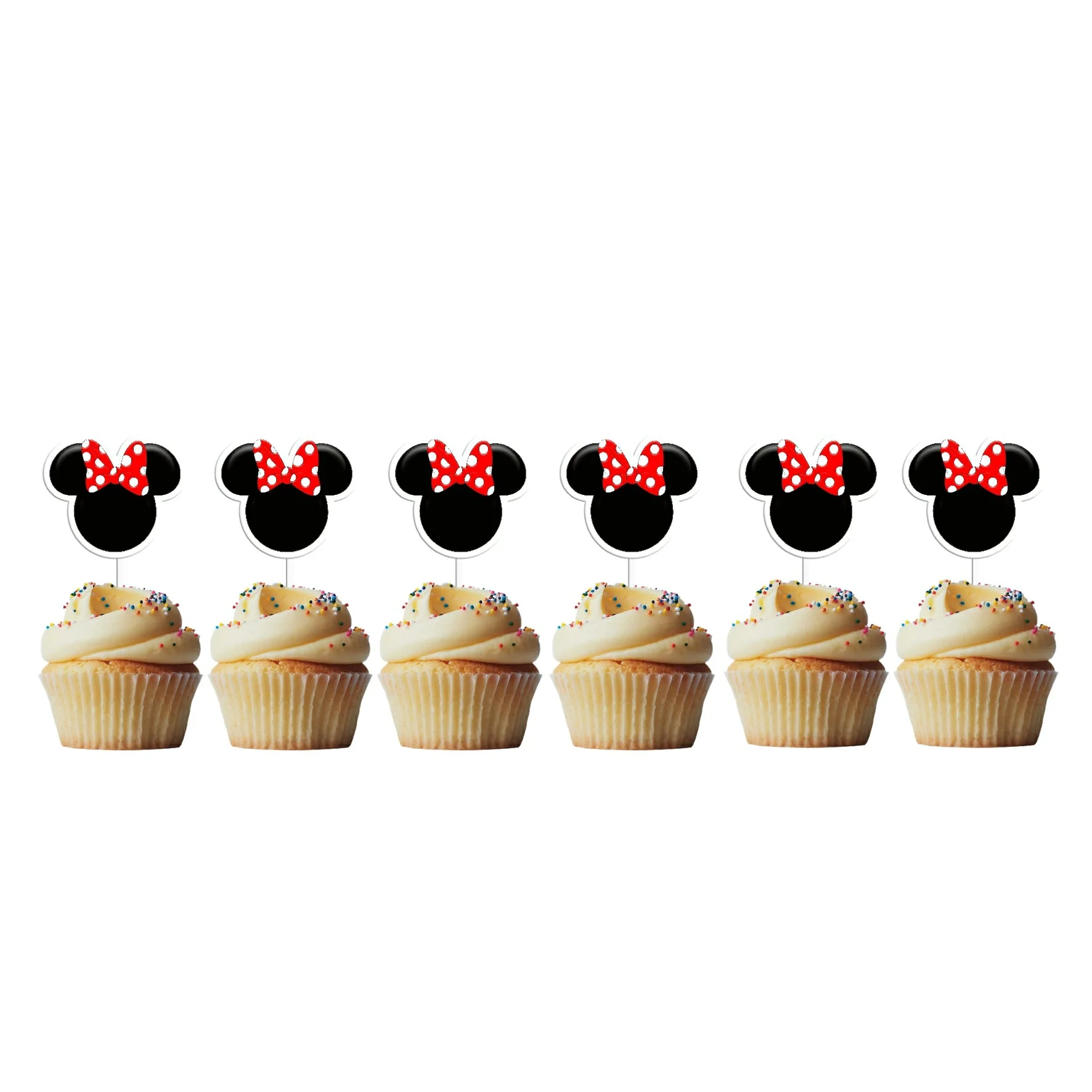 6 Mini Picks Cabeça Minnie Vermelha