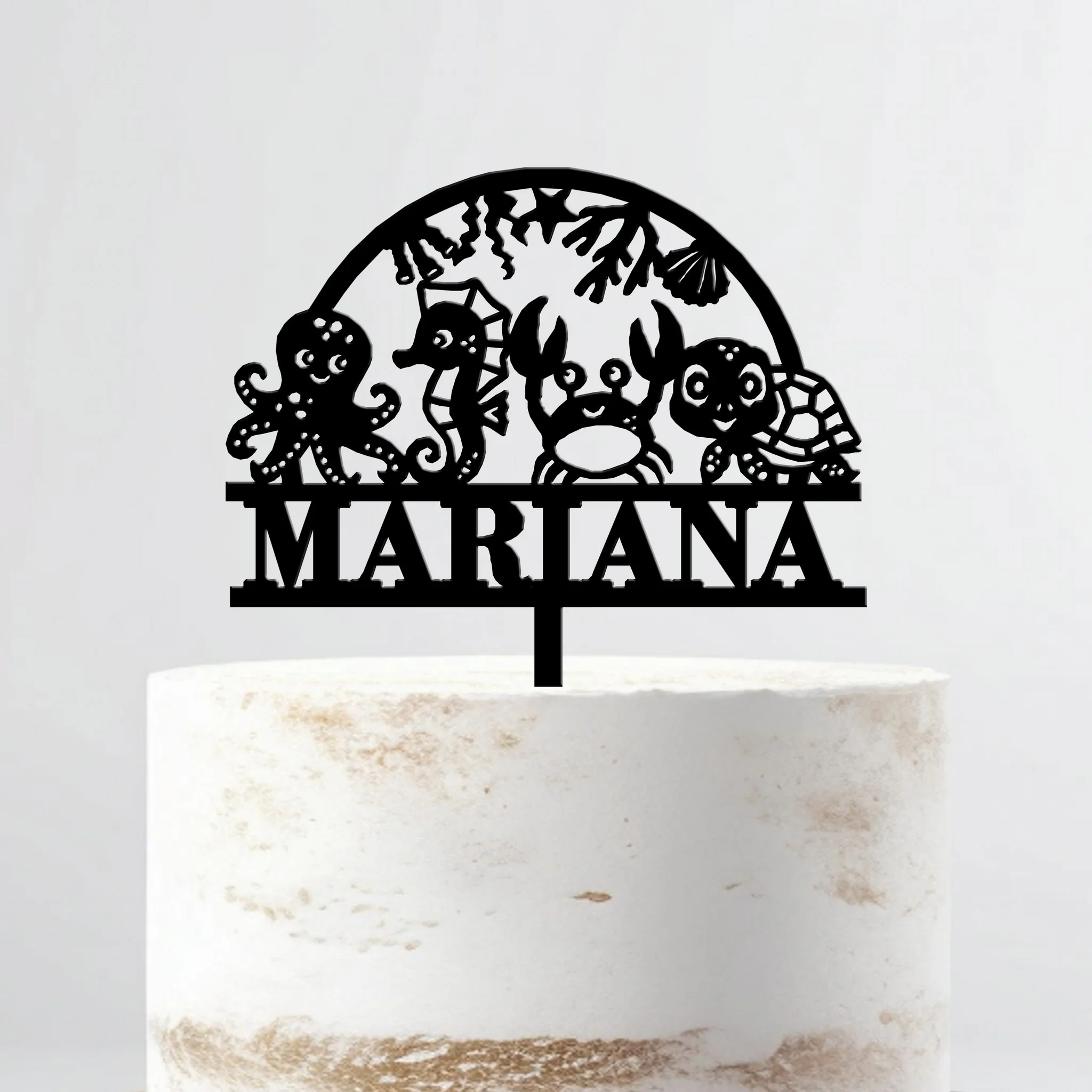 Topo de Bolo Acrílico Personalizável Fundo do Mar