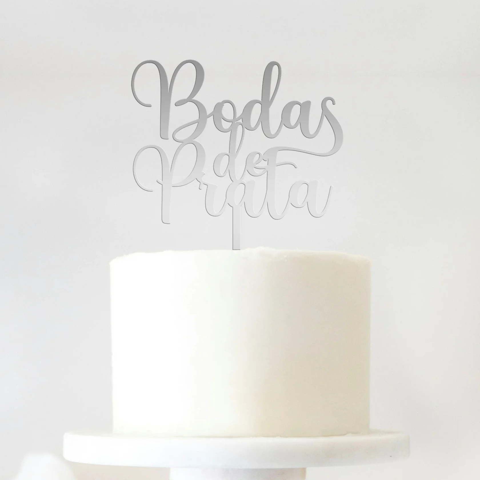 Topo de Bolo Acrílico Espelhado Bodas de Prata