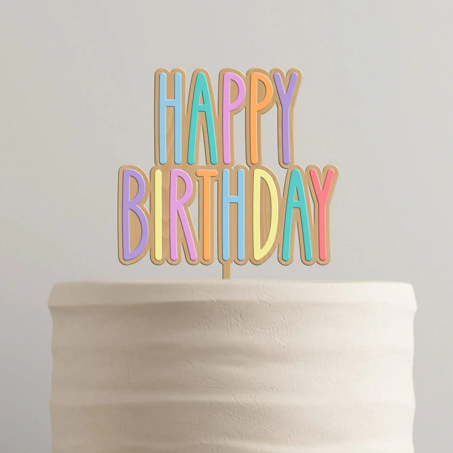 Topo de Bolo Happy Birthday MDF e Acrílico Pastel