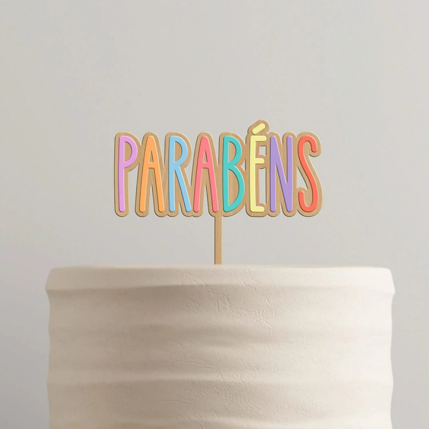 Topo de Bolo Parabéns MDF e Acrílico Pastel