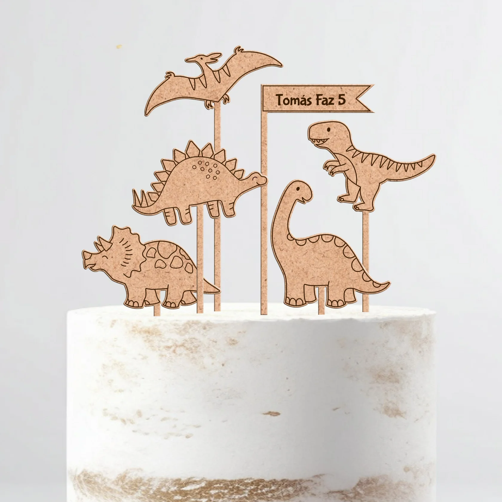 Topo de Bolo Dinossauros MDF Personalizado