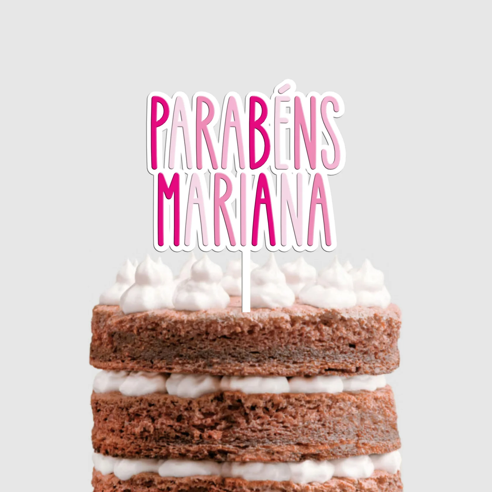 Topo de Bolo Personalizado MDF Branco e Acrílico Rosa - 2 Palavras