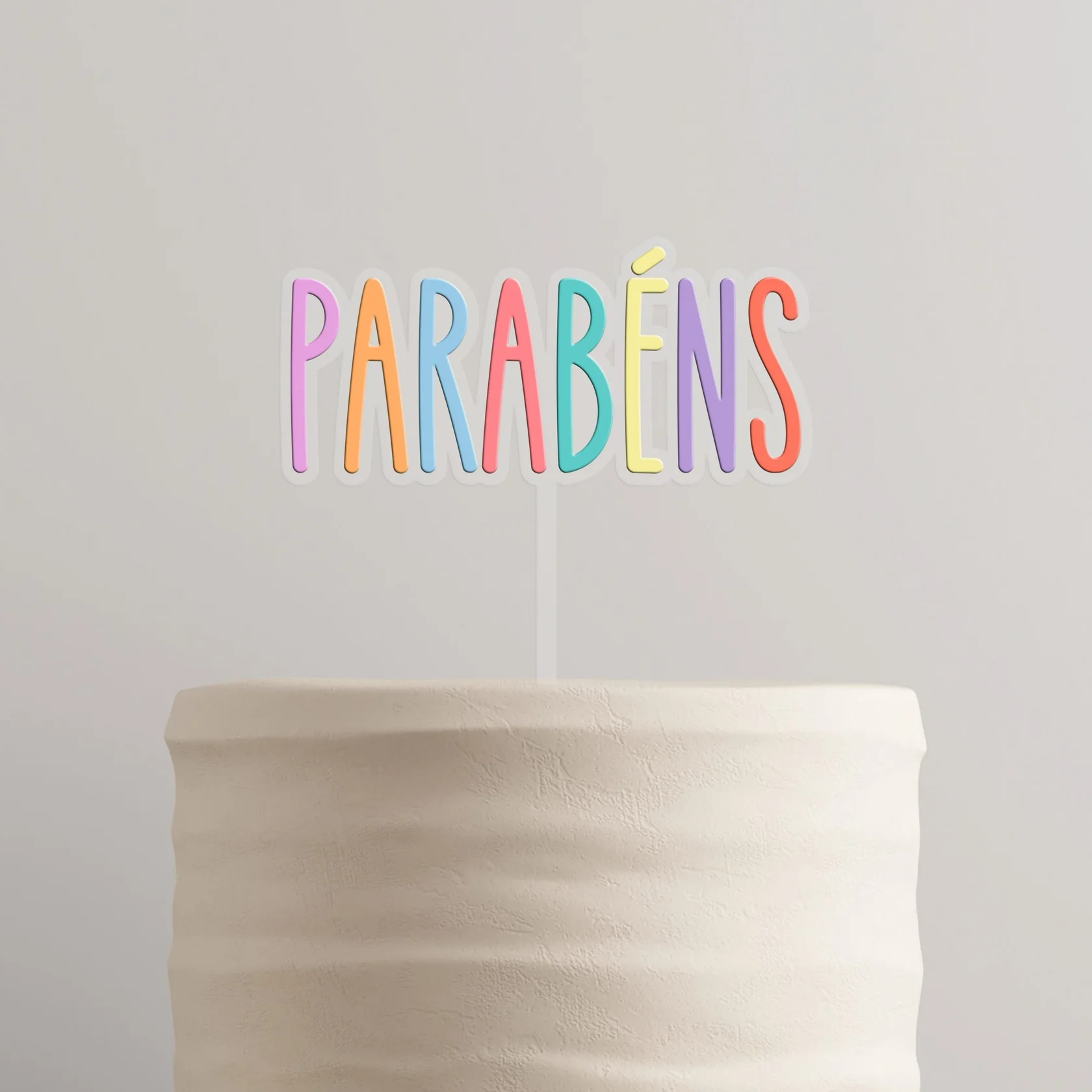 Topo de Bolo Parabéns Acrílico Transparente e Pastel