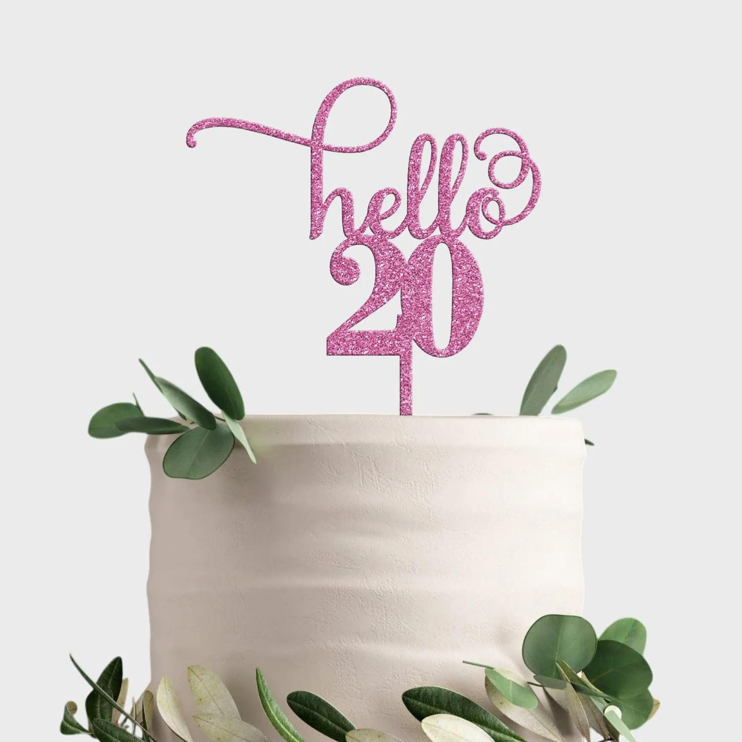Topo de Bolo Personalizado Acrílico Pastel e Glitter - Hello + Idade