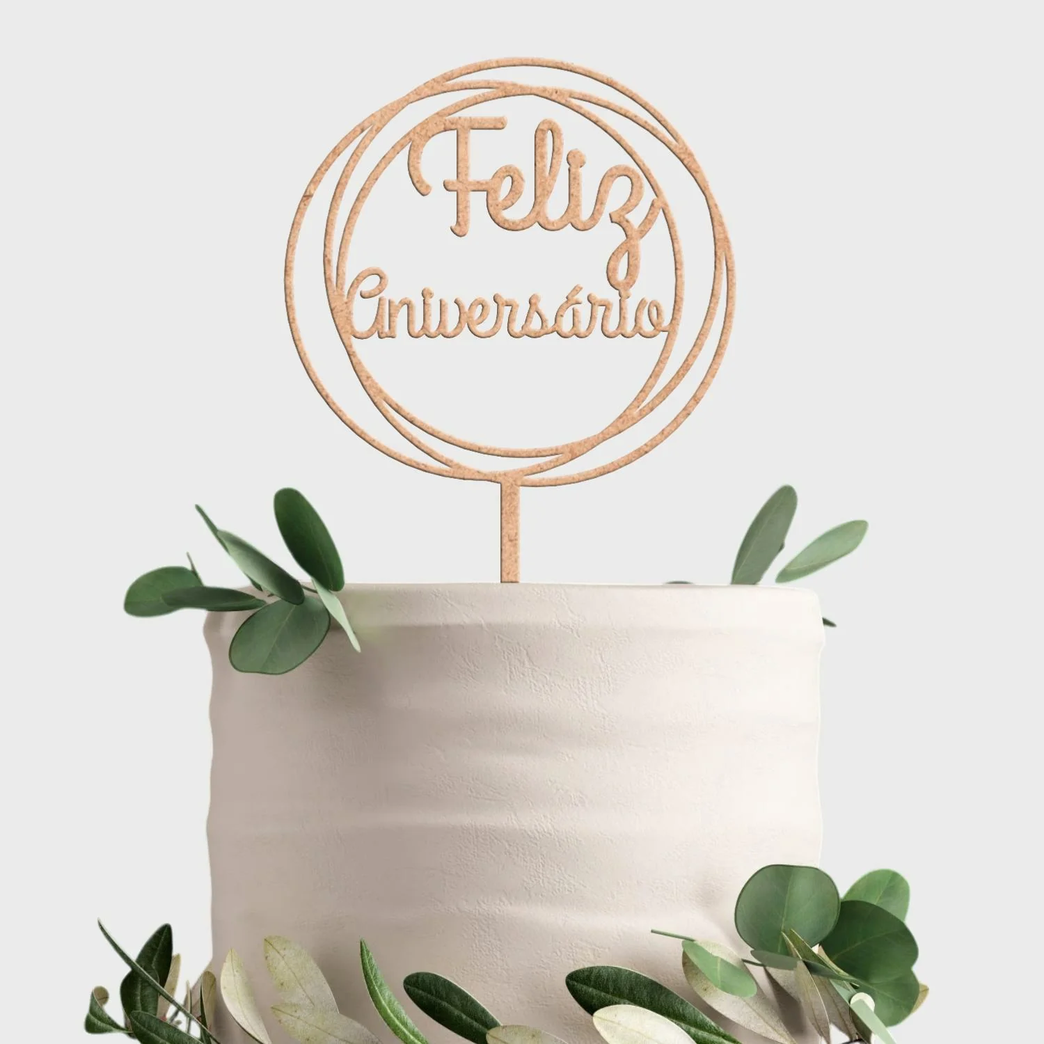 Topo de Bolo MDF Feliz Aniversário Moldura