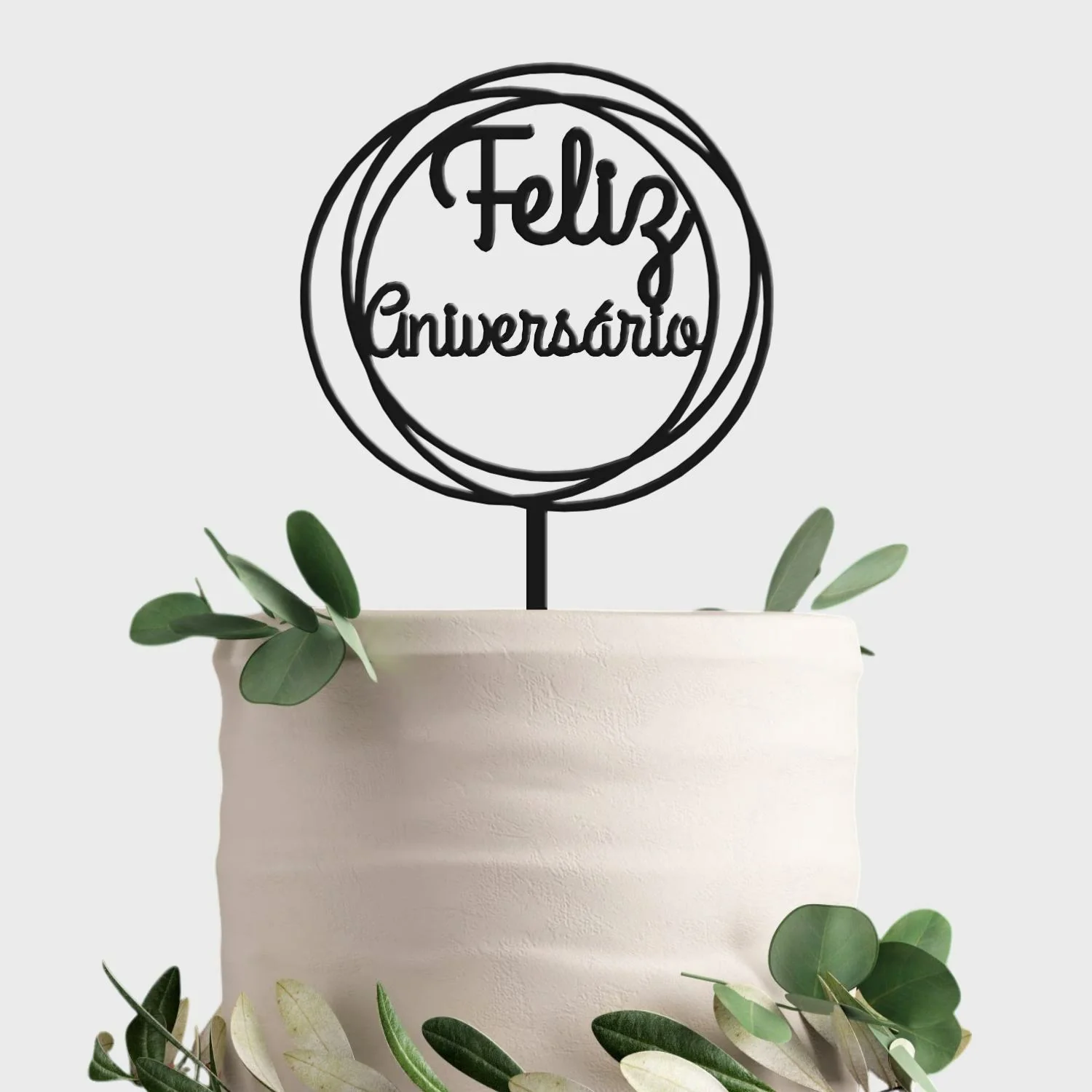 Topo de Bolo Acrílico Feliz Aniversário Moldura