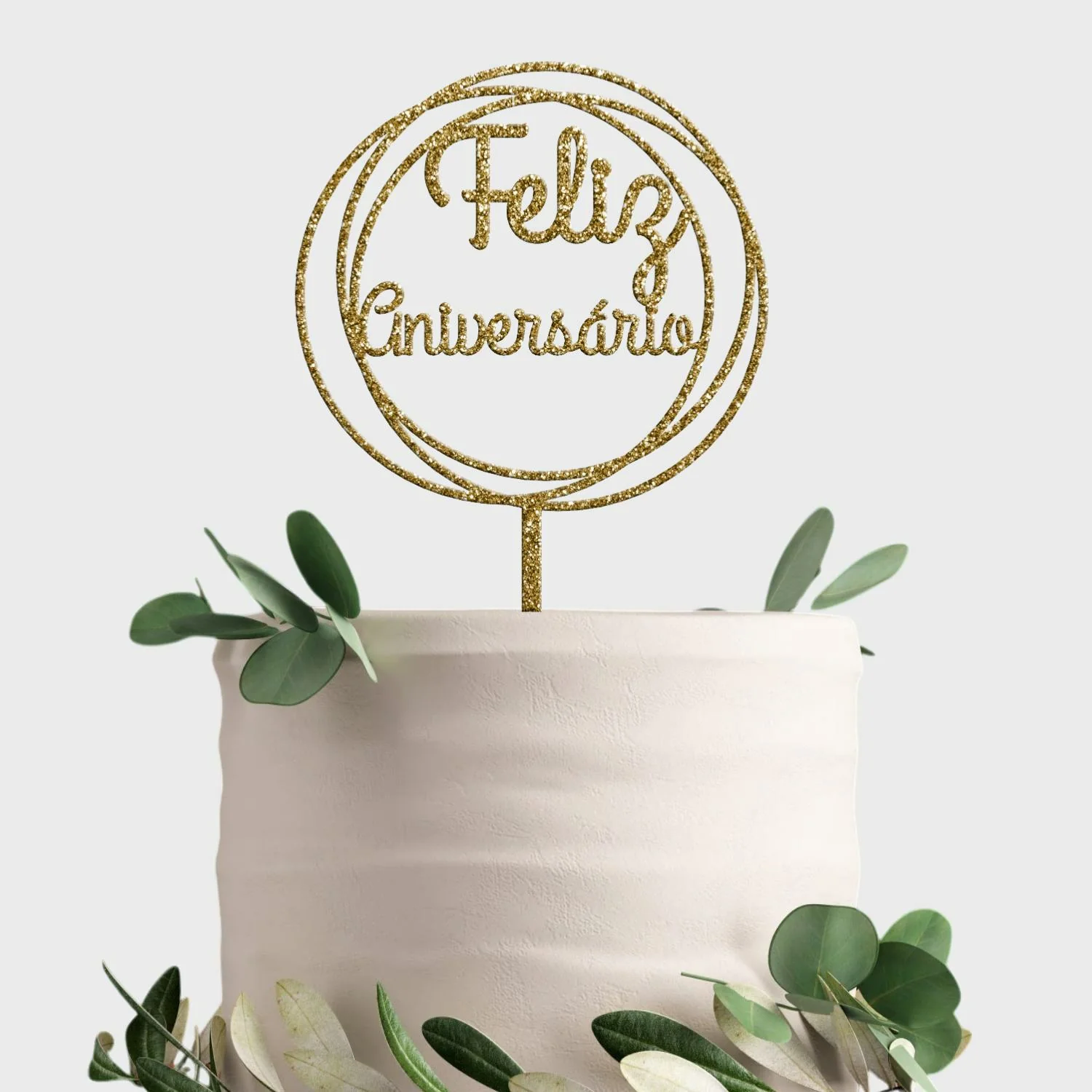 Topo de Bolo Acrílico Pastel ou Glitter Feliz Aniversário Moldura