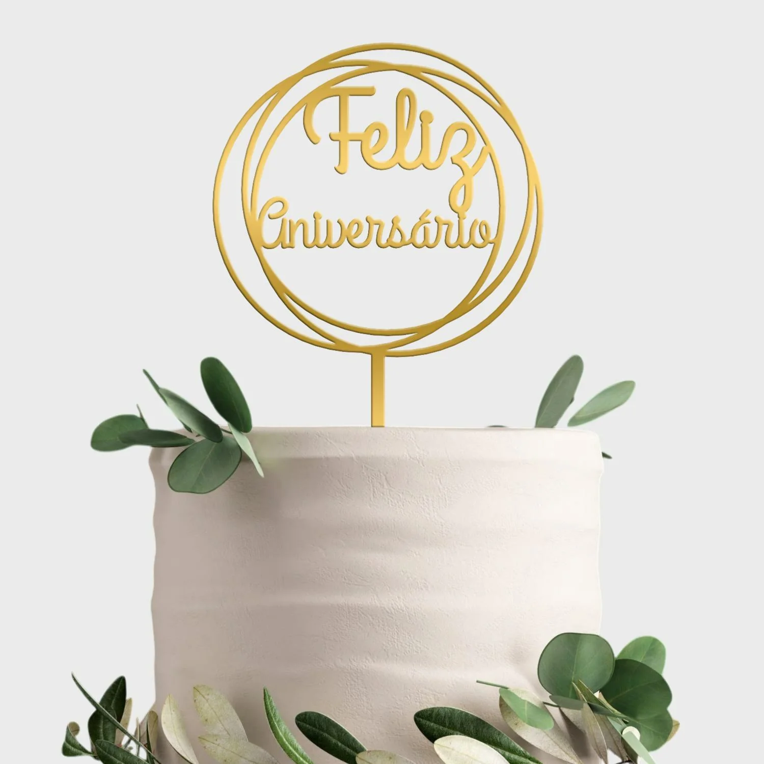 Topo de Bolo Acrílico Espelhado ou Mate Feliz Aniversário Moldura