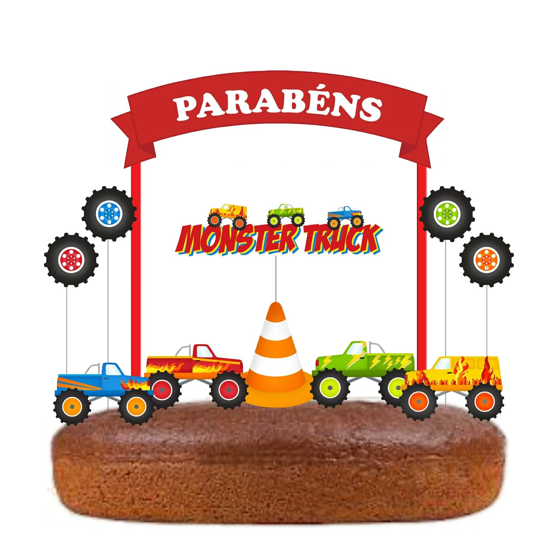 Topo de Bolo Monster Trucks